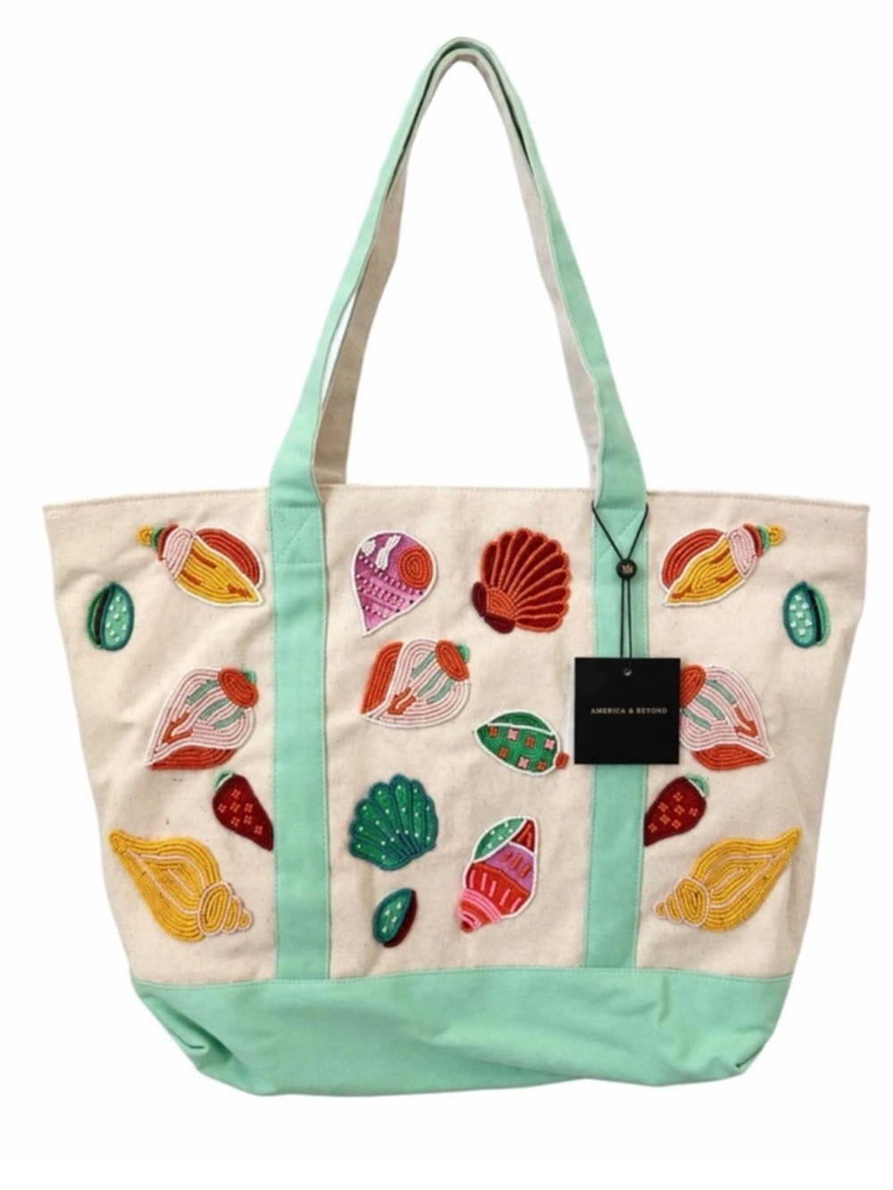NEW America & Beyond Canvas Shell Embroidered Canvas Tote